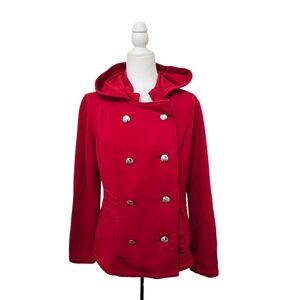 Guess Red Double-Breasted Hooded Jacket Large